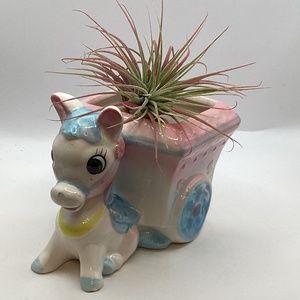 Anthropomorphic Nursery Baby Vintage Donkey with Wagon Planter Japan